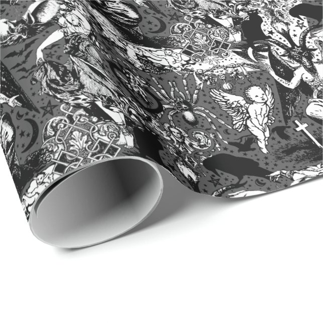 Papier Cadeau Gris noir cuisine gothique victorienne gothique Ba (Coin rond)