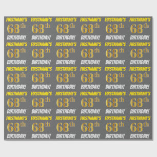 Papier Cadeau Gris, Or Faux/Imitation, "68e ANNIVERSAIRE"