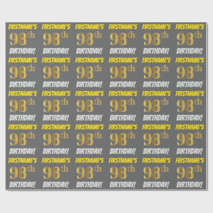 Papier Cadeau Gris, Or Faux/Imitation, "98e ANNIVERSAIRE"