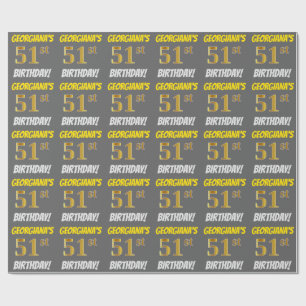 Papier Cadeau Gris, Or Faux/Imitation, "Joyeux 51e ANNIVERSAIRE"