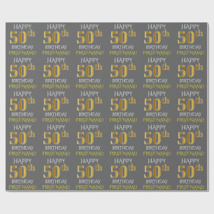Papier Cadeau Gris, or "JOYEUX cinquantième ANNIVERSAIRE " de