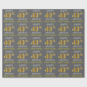 Papier Cadeau Gris, or "JOYEUX quarantième ANNIVERSAIRE " de