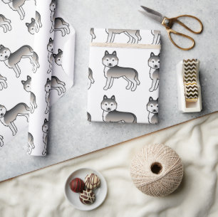 Papier Cadeau Gris Sibérie Husky Cute Chien Motif