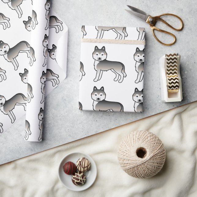 Papier Cadeau Gris Sibérie Husky Cute Chien Motif (Artisanat)
