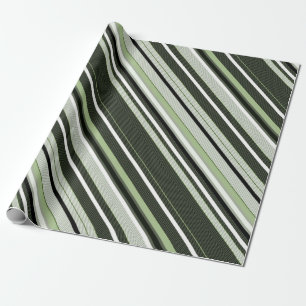Papier Cadeau Gris, vert, rayures blanches.
