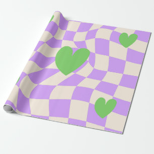 Papier Cadeau Groovy Daisy Floral Damier, Y2K 90s Emballage
