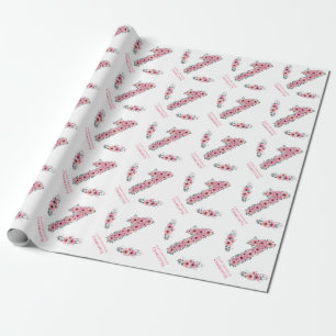Papier Cadeau Gros 1er Anniversaire Green Foliage Girl Rose Flow