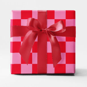 Papier Cadeau Gros À damiers rouge et rose