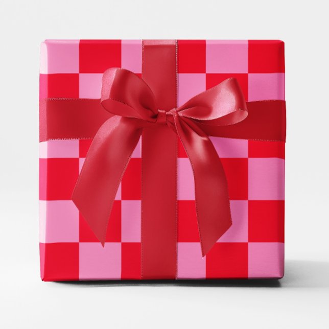 Papier Cadeau Gros À damiers rouge et rose (Big Red and Pink Checkered Wrapping Paper)