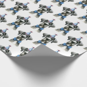 Papier Cadeau Gros Chien avec un Petit Chapeau d'Anniversaire et