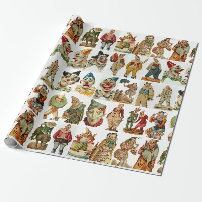Papier Cadeau Gros clowns Vintages (Déroulé)