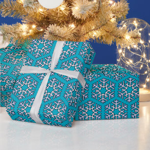 Papier Cadeau Gros flocons d'argent sur bleu azur