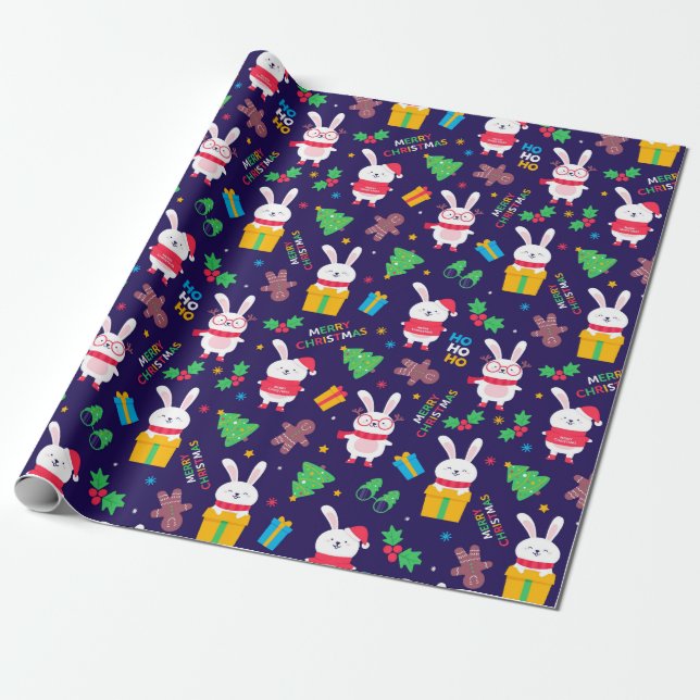 Papier Cadeau Gros lapins de Noël (Déroulé)