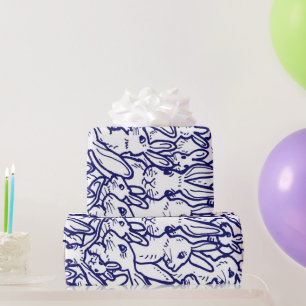 Papier Cadeau Gros Motif de lapin blanc bleu marine 