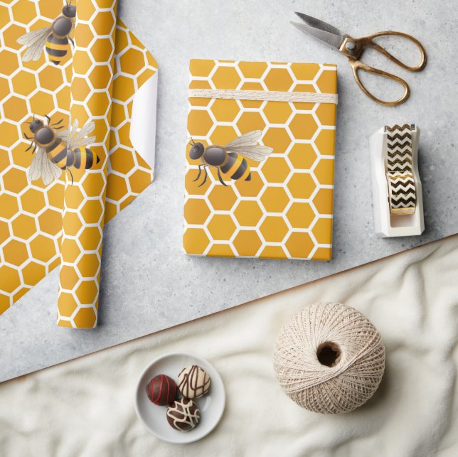 Papier Cadeau Gros peigne de miel abeille Hexagone géométrique H (Artisanat)