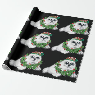 Papier Cadeau Grosse de phoque blanc de Noël, animal arctique fe