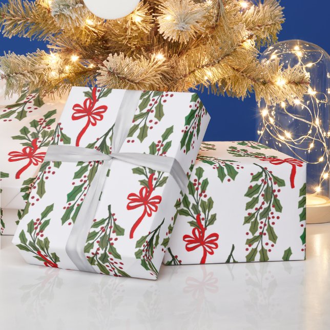 Papier Cadeau Grosse Garlande verte à vaches rouges Noël (Vacances)