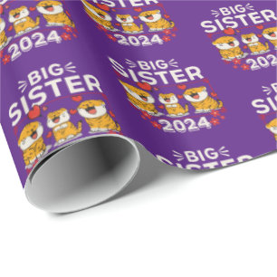 Papier Cadeau Grosse Soeur Tigre Coeurs d'Amour 2024