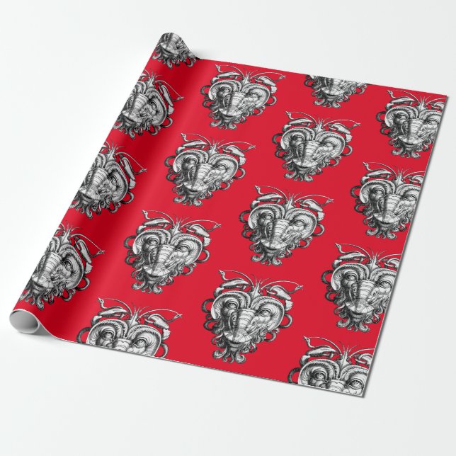 Papier Cadeau Grotesque de la Renaissance Gargoyle Face Homard H (Déroulé)
