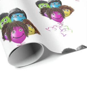 Papier Cadeau Groupe de ballons de personnes drôles