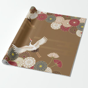 Papier Cadeau Grues et chrysanthèmes japonais traditionnel pat