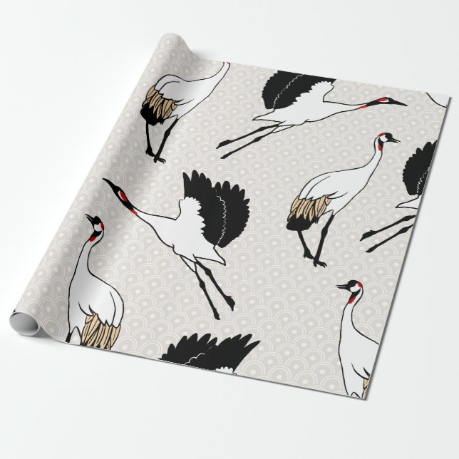 Papier Cadeau Grues japonaises modernes et pétoncles de taupe (Déroulé)