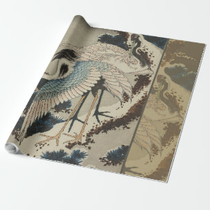 Papier Cadeau Grues sur un pin couvert de neige Hokusai