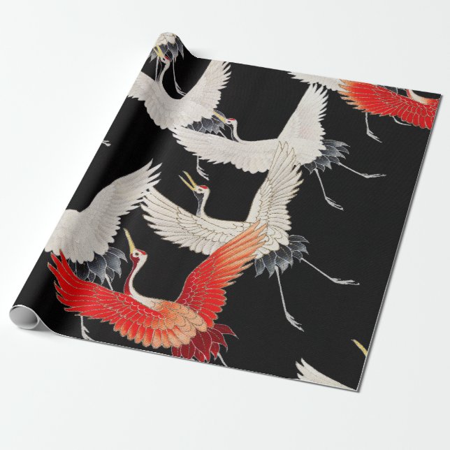 Papier Cadeau Grues volantes : Japonais Bird Kimono Art (Déroulé)