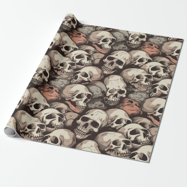 Papier Cadeau grunge pile de crânes dessin motif sans soudure (Déroulé)