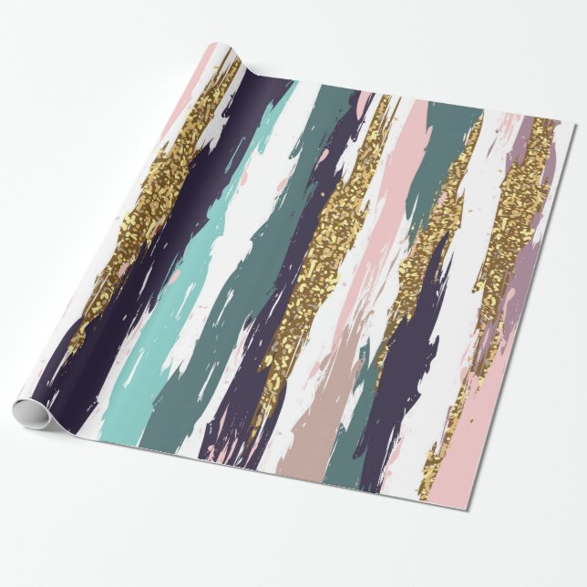 Papier Cadeau Grungy aquarelle pinceaux motif (Déroulé)