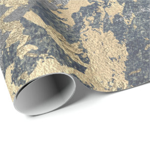 Papier Cadeau Grungy Molten Argent Marbre Or brillant Métallo