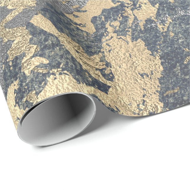 Papier Cadeau Grungy Molten Argent Marbre Or brillant Métallo (Coin rond)