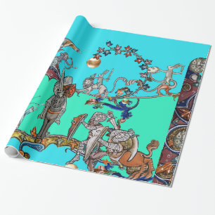 PAPIER CADEAU GUERRE BESTIAIRE MÉDIÉVALE, CHEVALIERS, ESPACES GÉ