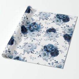 Papier Cadeau Guerre Mariage florale de la marine d'ardoise bleu