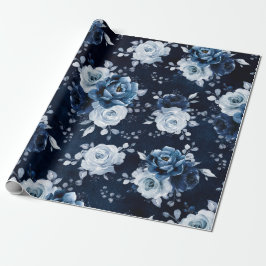 Papier Cadeau Guerre Mariage florale de la marine d'ardoise bleu
