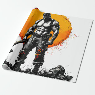 Papier Cadeau guerrier barbare médiéval imaginaire hummer force