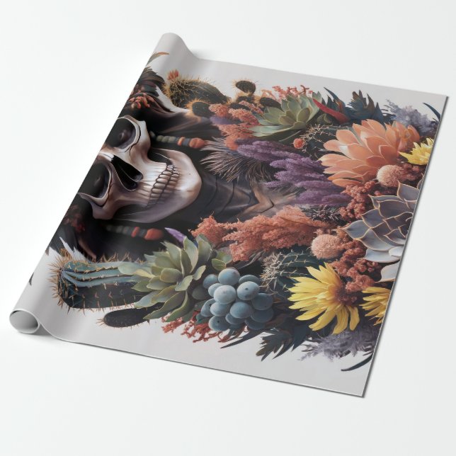 Papier Cadeau Guerrier éternel, crâne totémique amérindien (Déroulé)