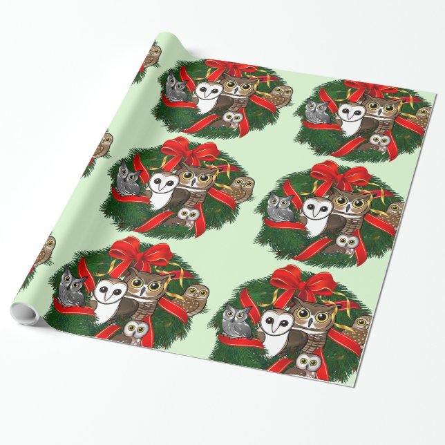 Papier Cadeau Guirlande de Noël de hiboux de Birdorable (Déroulé)