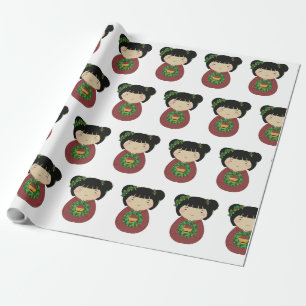 Papier Cadeau Guirlande de Noël de Kokeshi