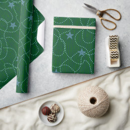 Papier Cadeau Guirlande d'étoiles perles vert bleu forêt profond