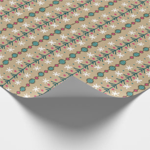 Papier Cadeau Guirlandes de Noël de griffonnage - turquoises et