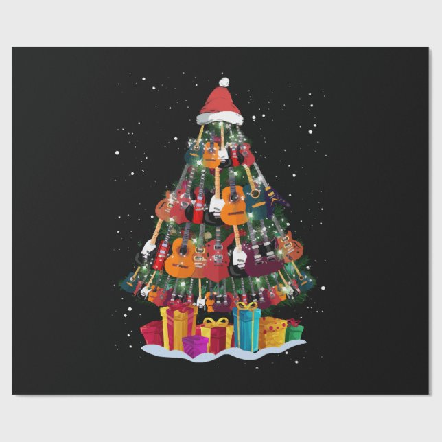 Papier Cadeau Guitare Arbre de Noël Drôle (Plat)