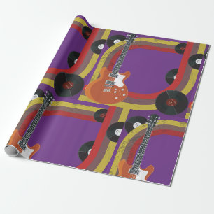 Papier Cadeau Guitare électrique et disques vinyles Musique vint