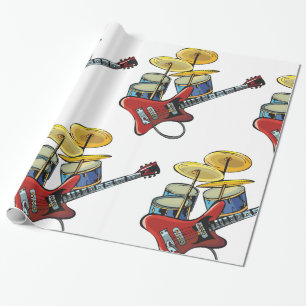 Papier Cadeau Guitare Électrique Et Fûts