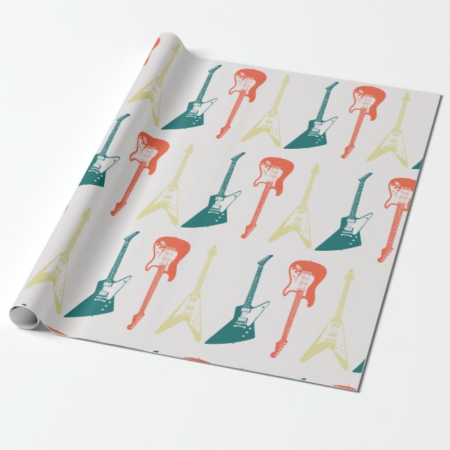Papier Cadeau Guitare électrique Rock et Roll Rockstar (Déroulé)