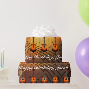 Papier Cadeau Guitare personnalisée et notes musicales Annivers