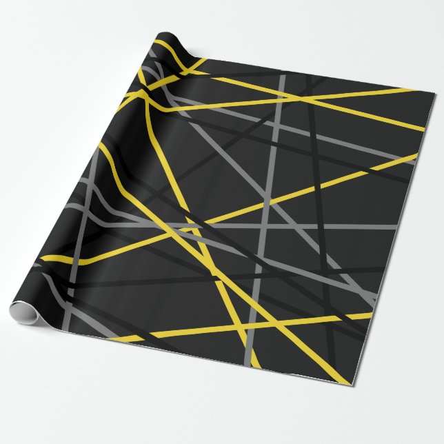 Papier Cadeau Guitare rayée cool gris jaune noir (Déroulé)