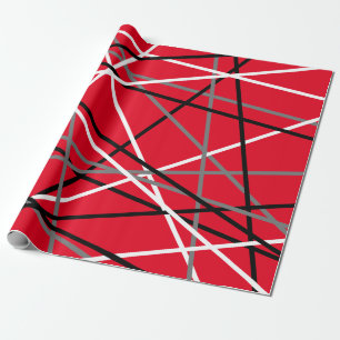 Papier Cadeau Guitare rayée cool rouge gris blanc noir