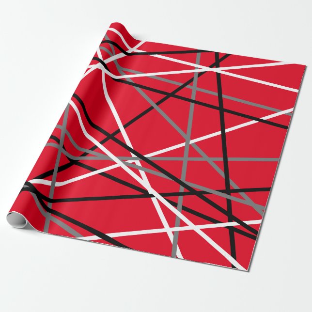 Papier Cadeau Guitare rayée cool rouge gris blanc noir (Déroulé)
