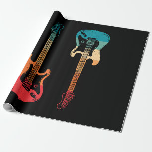 Papier Cadeau Guitare Rétro Guitariste Électrique Basse Guitare 